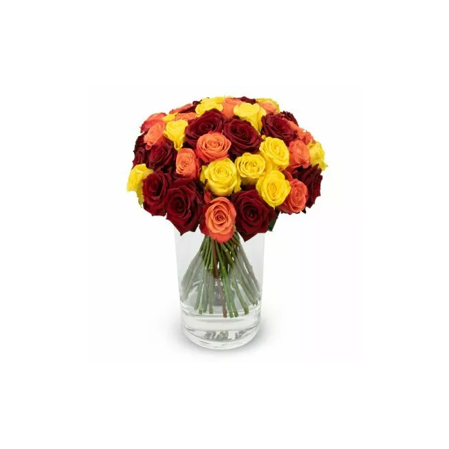 Bouquet of red, yellow and orange roses